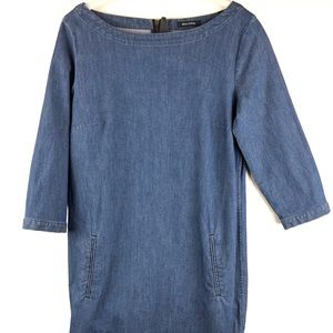 Marc O‘ Polo Chambray Shift Dress Jeans EU 38 US M 3/4 Arm Germany Side Slit.